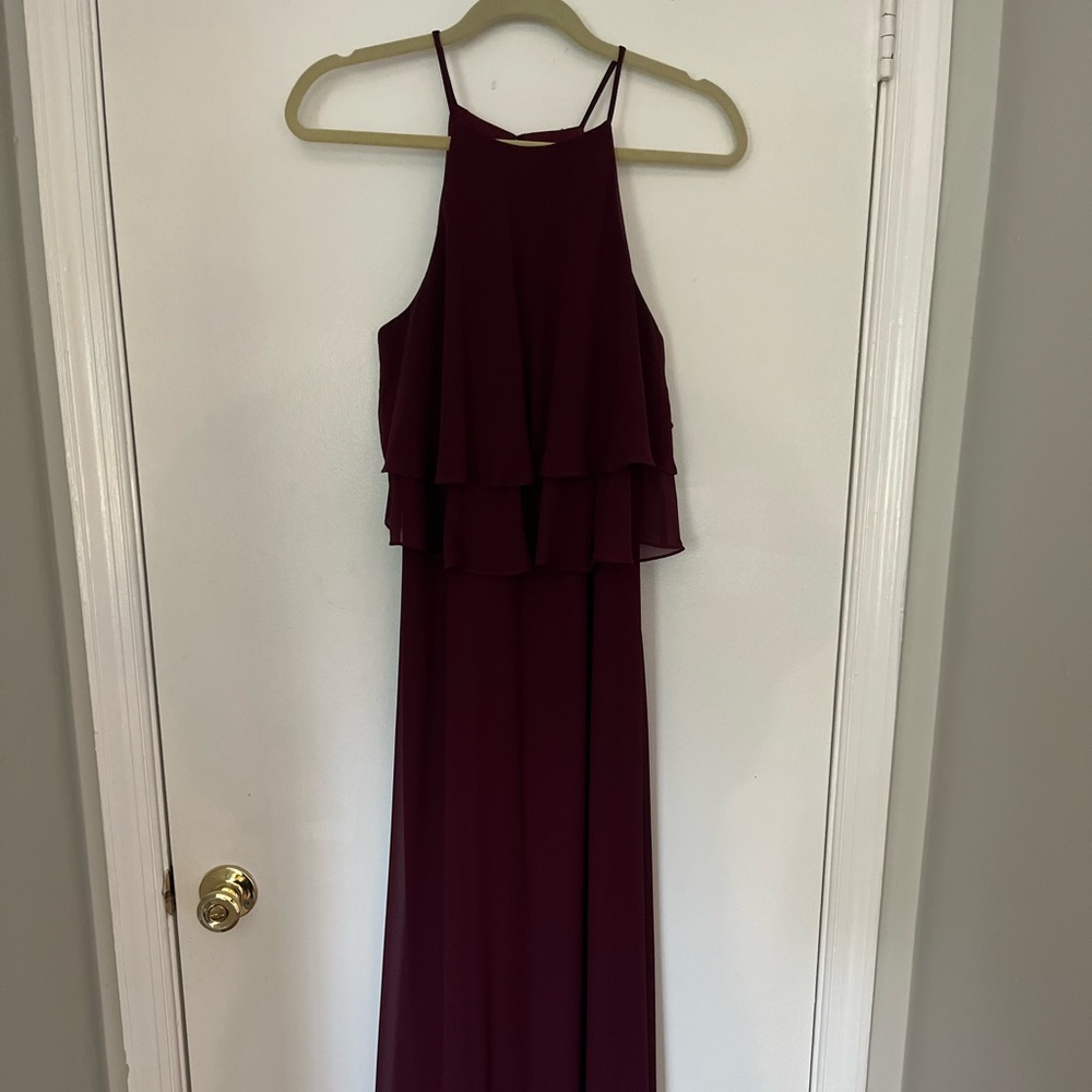 Levkoff wine colored bridesmaid dress